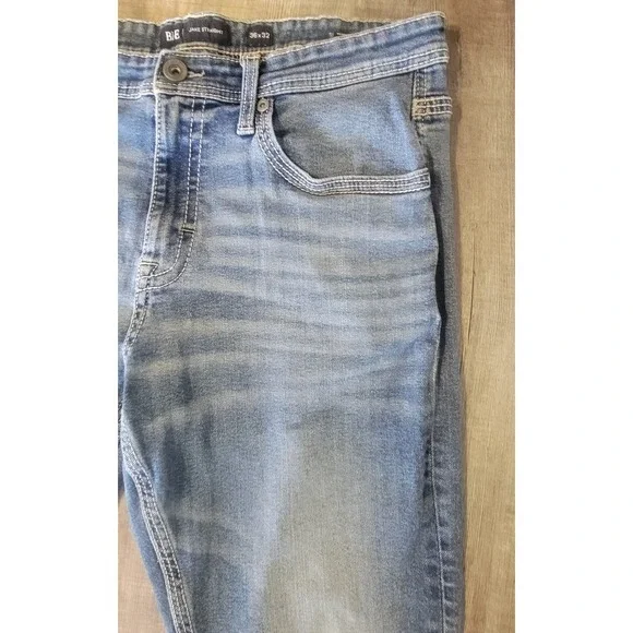 BKE Jake Straight Jeans Mens 36x32 Blue Denim Stretch Western Whiskered Cowboy - Picture 5 of 12